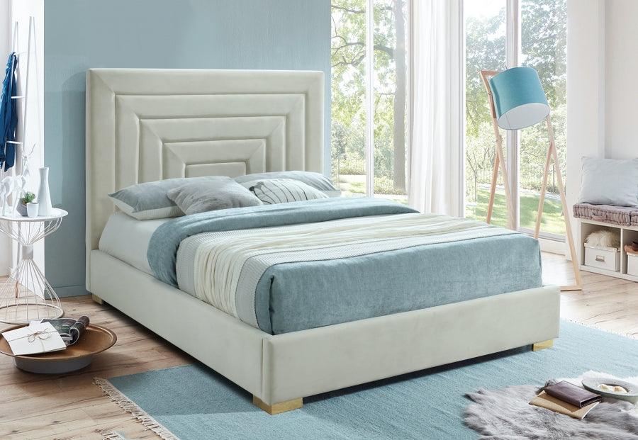 Meridian Furniture - Nora Velvet King Bed In Cream - Noracream-K