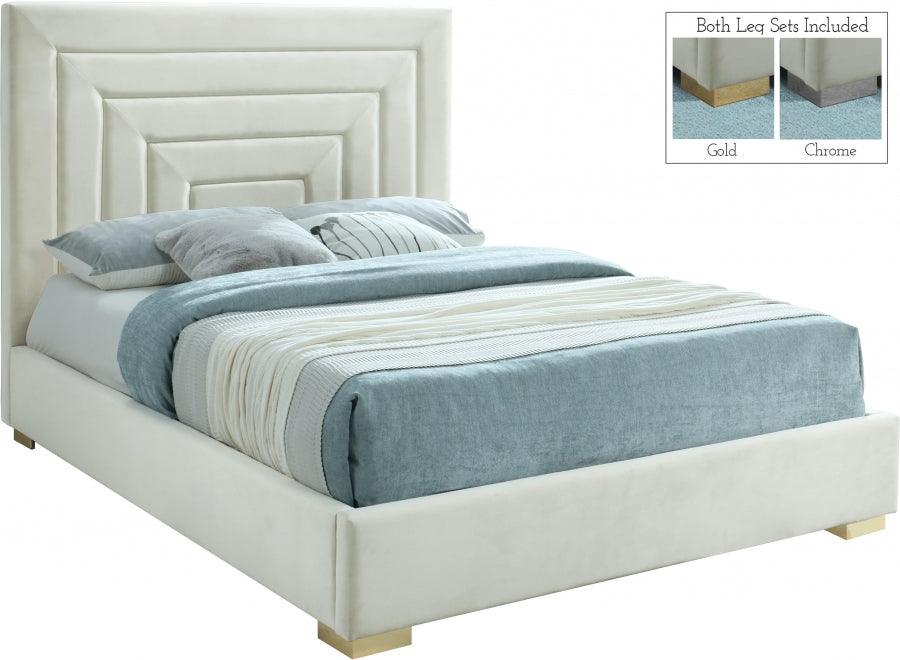 Meridian Furniture - Nora Velvet King Bed In Cream - Noracream-K