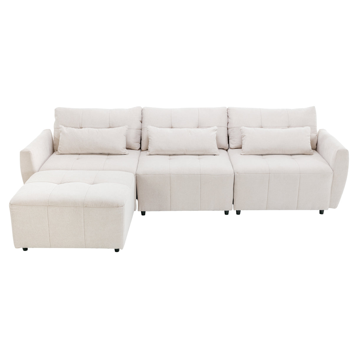 113.3" Convertible Sectional Sofa Couch 3 - Seat L - Shaped Sofa with Movable Ottoman and USB for Apartment, Living Room, Bedroom, Beige - SG000880AAA - image - 3