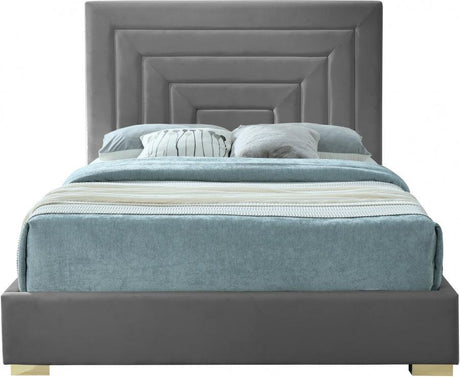 Meridian Furniture - Nora Velvet Queen Bed In Grey - Noragrey-Q