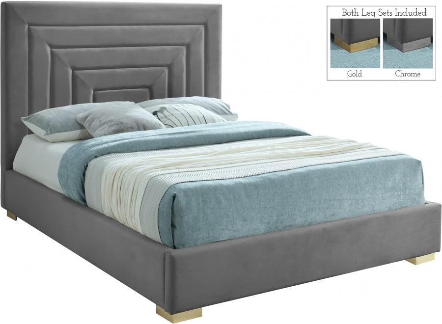 Meridian Furniture - Nora Velvet King Bed In Grey - Noragrey-K