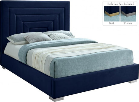 Meridian Furniture - Nora Velvet King Bed In Navy - Noranavy-K