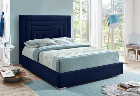 Meridian Furniture - Nora Velvet Queen Bed In Navy - Noranavy-Q