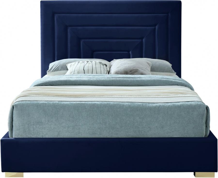 Meridian Furniture - Nora Velvet King Bed In Navy - Noranavy-K