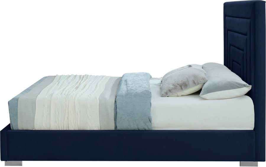 Meridian Furniture - Nora Velvet King Bed In Navy - Noranavy-K