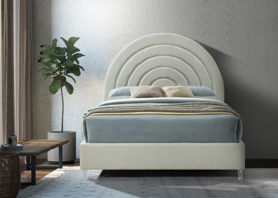 Meridian Furniture - Rainbow Velvet Queen Bed In Cream - Rainbowcream-Q