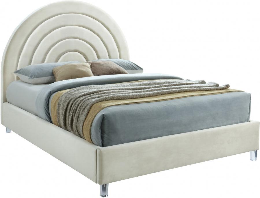 Meridian Furniture - Rainbow Velvet Queen Bed In Cream - Rainbowcream-Q