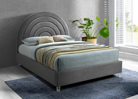 Meridian Furniture - Rainbow Velvet Queen Bed In Grey - Rainbowgrey-Q