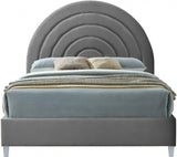 Meridian Furniture - Rainbow Velvet Queen Bed In Grey - Rainbowgrey-Q