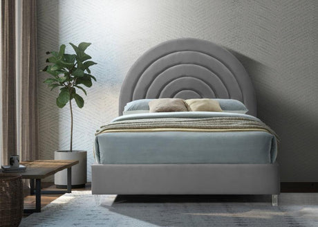 Meridian Furniture - Rainbow Velvet Queen Bed In Grey - Rainbowgrey-Q