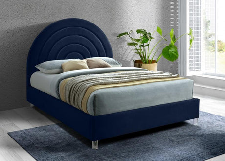 Meridian Furniture - Rainbow Velvet Queen Bed In Navy - Rainbownavy-Q