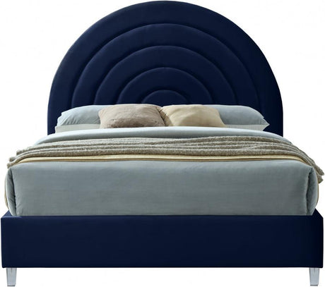 Meridian Furniture - Rainbow Velvet King Bed In Navy - Rainbownavy-K