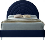 Meridian Furniture - Rainbow Velvet Queen Bed In Navy - Rainbownavy-Q