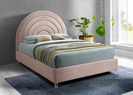 Meridian Furniture - Rainbow Velvet Queen Bed In Pink - Rainbowpink-Q