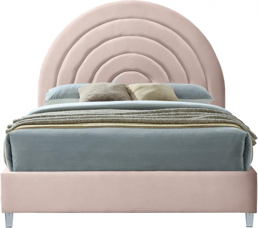 Meridian Furniture - Rainbow Velvet Queen Bed In Pink - Rainbowpink-Q