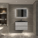23.5'' Wall Mounted Single Bathroom Vanity in Ash Gray With Matte Black Solid Surface Vanity Top