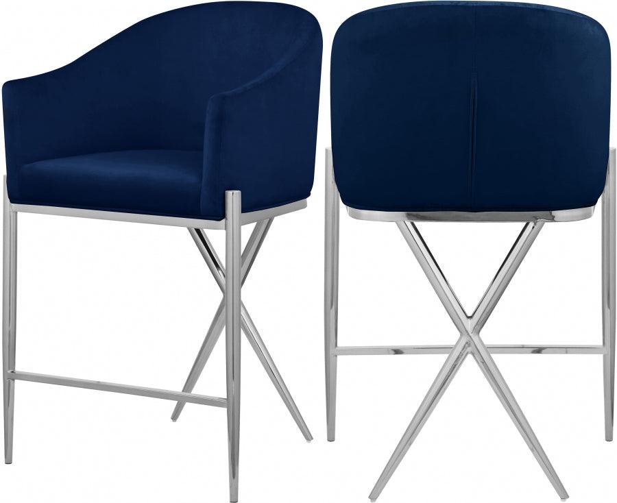 Meridian Furniture - Xavier Counter Stool Set Of 2 In Navy - 866Navy-C