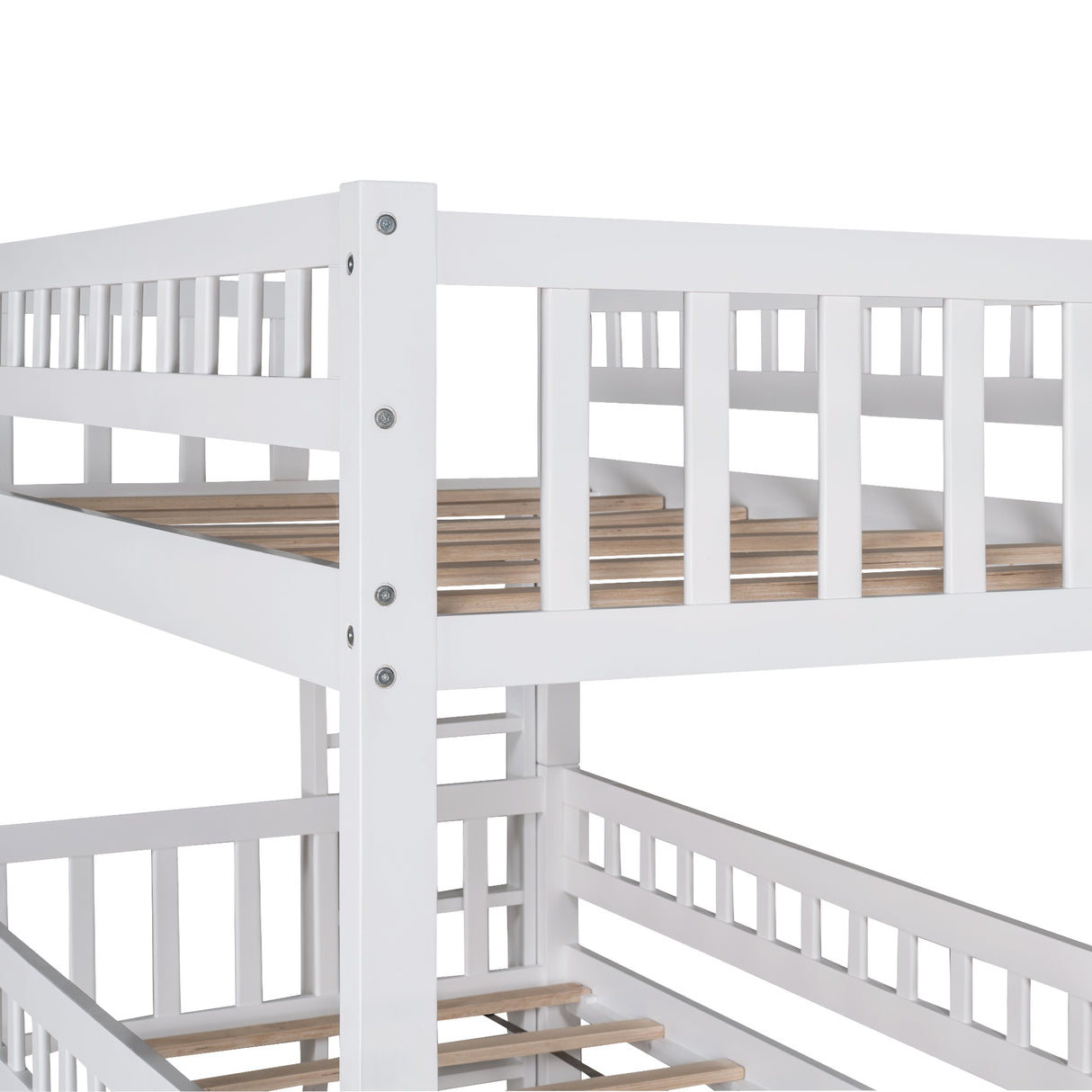 Twin-Over-Twin-Over-Twin Triple Bed with Built-in Ladder and Slide , Triple Bunk Bed with Guardrails, White - Home Elegance USA