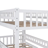 Twin-Over-Twin-Over-Twin Triple Bed with Built-in Ladder and Slide , Triple Bunk Bed with Guardrails, White - Home Elegance USA