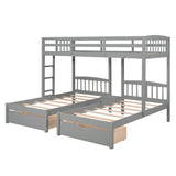 Twin over Twin & Twin Bunk Bed with Two Drawers and Built-in Middle Drawer, Gray - Home Elegance USA