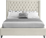 Meridian Furniture - Aiden Velvet Queen Bed In Cream - Aidencream-Q