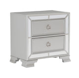 Modern Traditional Style 1pc Nightstand of 2 Drawers Embossed Textural Fronts Silver Finish Bed Side Table - Home Elegance USA