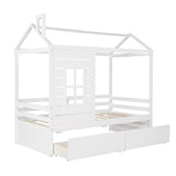 Twin Size House Bed Wood Bed with Two Drawers ( White ) - Home Elegance USA