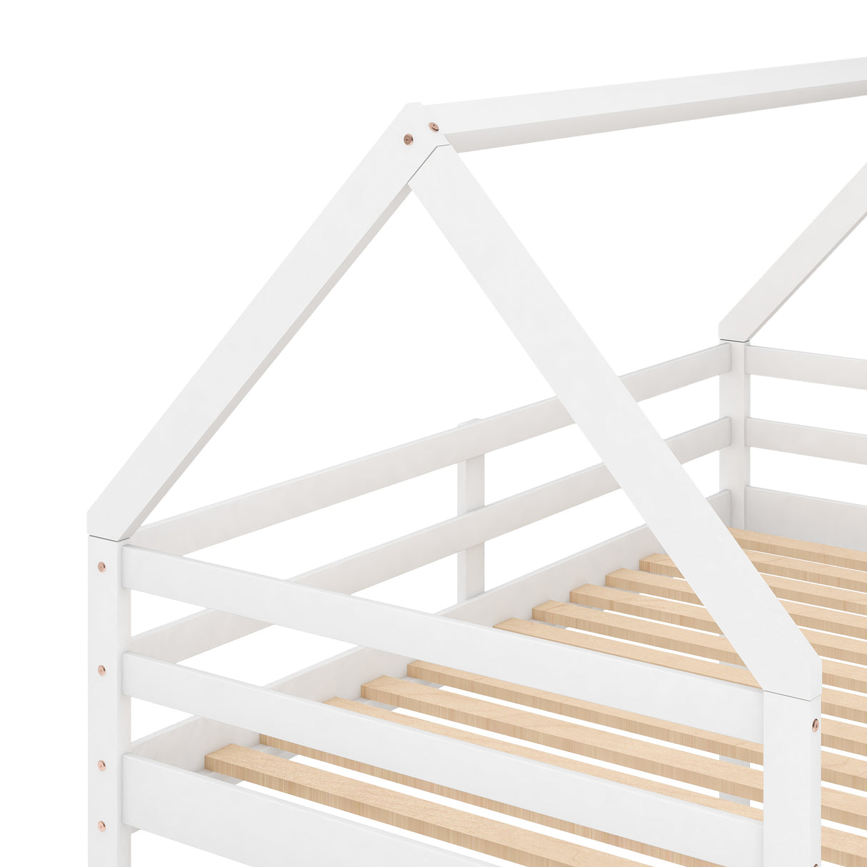 Twin over Twin Low Bunk Bed, House Bed with Ladder , White(OLD SKU:WF197808AAK) - Home Elegance USA