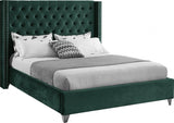 Meridian Furniture - Aiden Velvet Queen Bed In Green - Aidengreen-Q