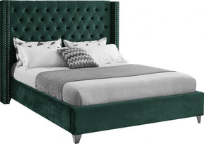 Aiden Velvet King Bed In Green - Aidengreen-K | Meridian