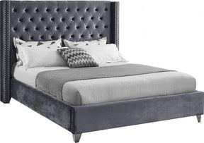Aiden Velvet King Bed In Grey - Aidengrey-K | Meridian