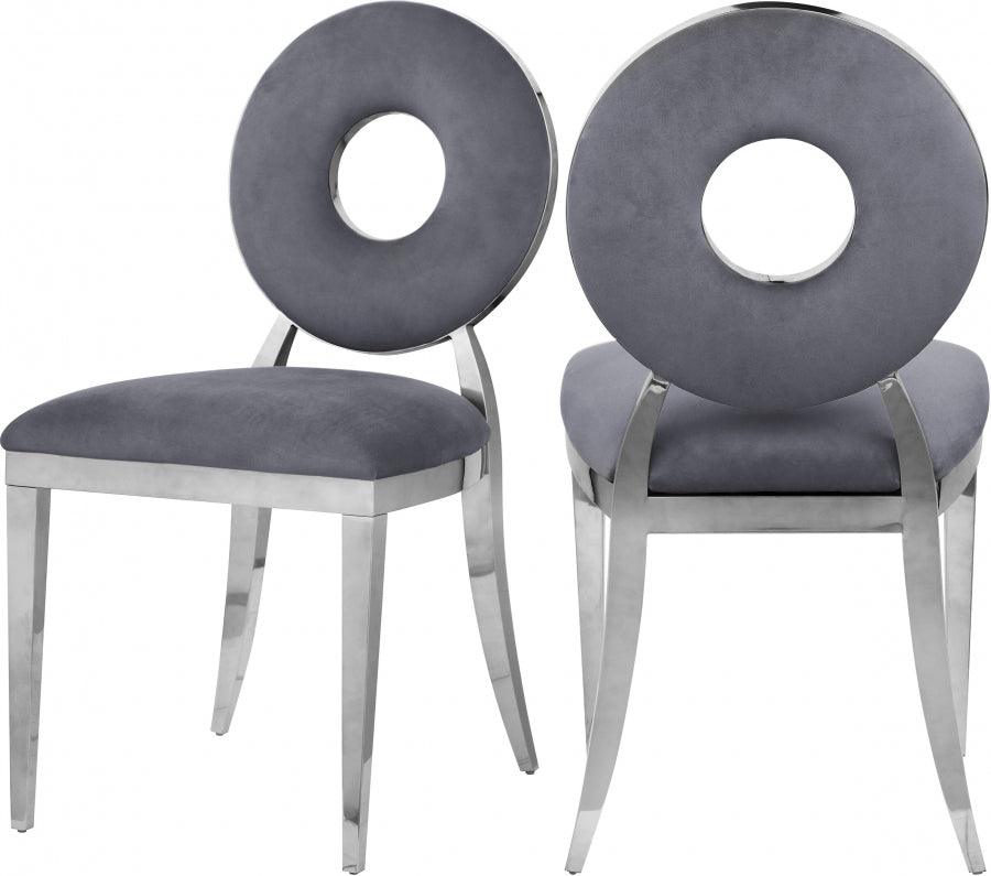 Carousel Velvet Dining Chair Set Of 2 In Grey - 859Grey - C | Meridian | Home Elegance USA