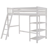 Loft Bed with Storage Shelves, Pine Wooden Loft Bed , No Box Spring Needed,Twin,White - Home Elegance USA