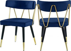 Rheingold Velvet Dining Chair Set Of 2 In Navy - 854Navy-C | Meridian