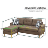 Living Room Corner Sectional Light Coffee Polyfiber Chaise sofa Reversible Sectional - Home Elegance USA