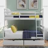 Twin over Full Bunk Bed with Ladder, Two Storage Drawers, Safety Guardrail, White - Home Elegance USA