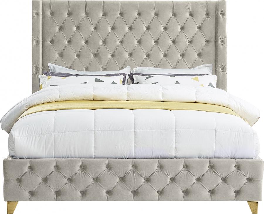 Meridian Furniture - Savan Velvet King Bed In Cream - Savancream-K