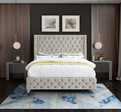 Meridian Furniture - Savan Velvet King Bed In Cream - Savancream-K