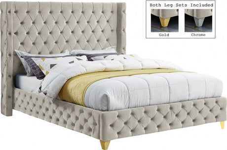 Meridian Furniture - Savan Velvet King Bed In Cream - Savancream-K