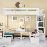 Full over Full Size Bunk Bed with staircase,the Down Bed can be Convertible to Seats and Table Set,White - Home Elegance USA