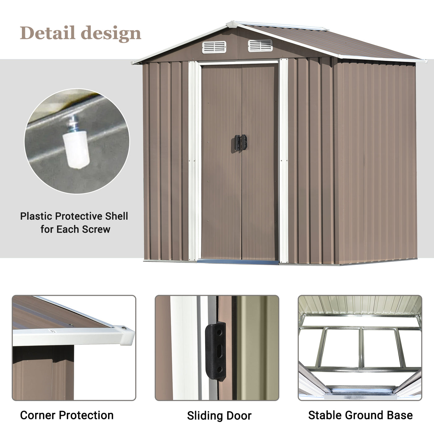 TOPMAX Patio 6ft x4ft Bike Shed Garden Shed, Metal Storage Shed with Lockable Door, Tool Cabinet with Vents and Foundation for Backyard, Lawn, Garden, Brown