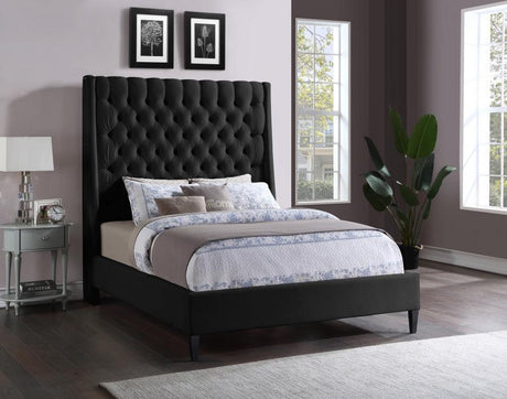 Meridian Furniture - Fritz Velvet Queen Bed In Black - Fritzblack-Q