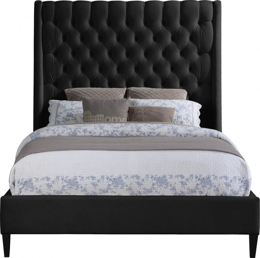 Meridian Furniture - Fritz Velvet Queen Bed In Black - Fritzblack-Q