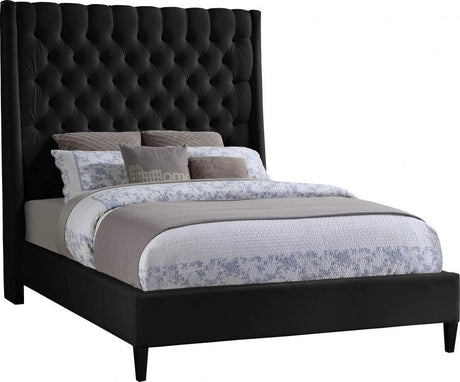 Meridian Furniture - Fritz Velvet Queen Bed In Black - Fritzblack-Q