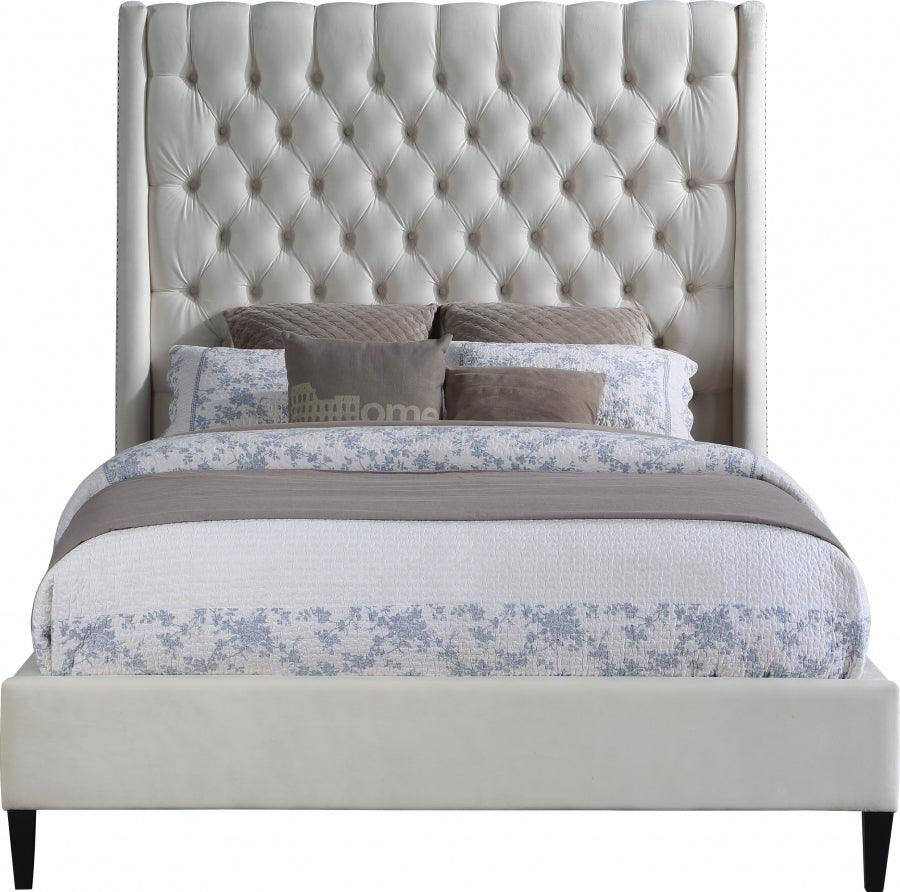 Meridian Furniture - Fritz Velvet Queen Bed In Cream - Fritzcream-Q