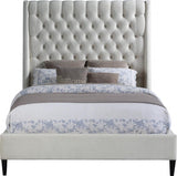 Meridian Furniture - Fritz Velvet Queen Bed In Cream - Fritzcream-Q