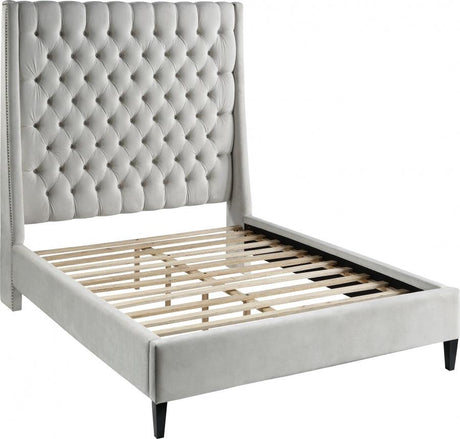 Meridian Furniture - Fritz Velvet Queen Bed In Cream - Fritzcream-Q