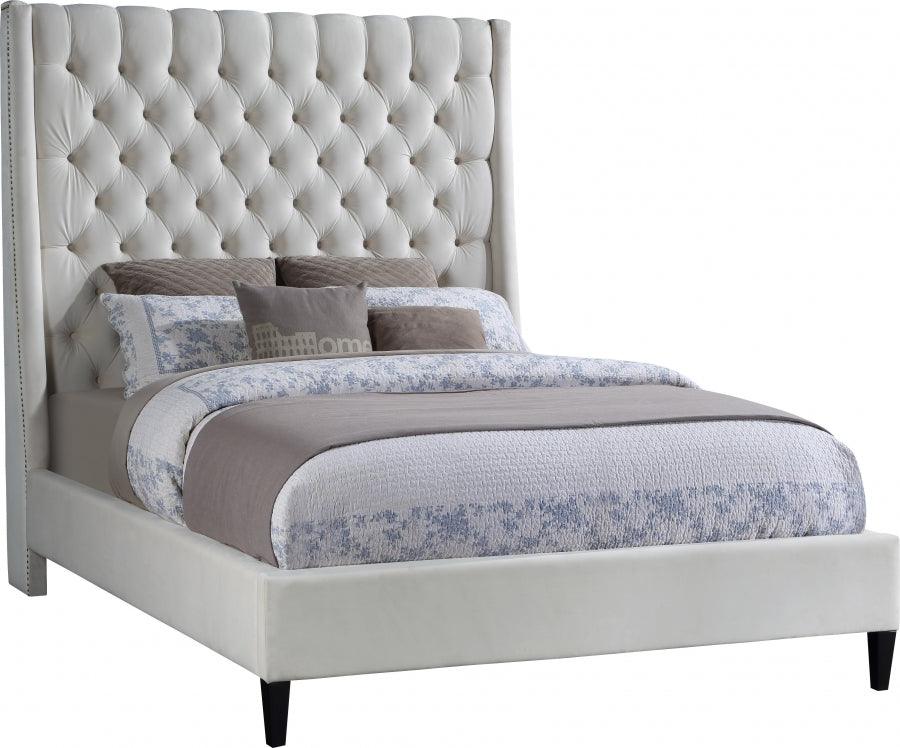 Meridian Furniture - Fritz Velvet Queen Bed In Cream - Fritzcream-Q