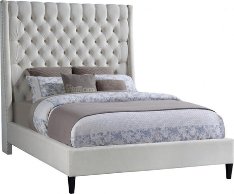 Meridian Furniture - Fritz Velvet King Bed In Cream - Fritzcream-K