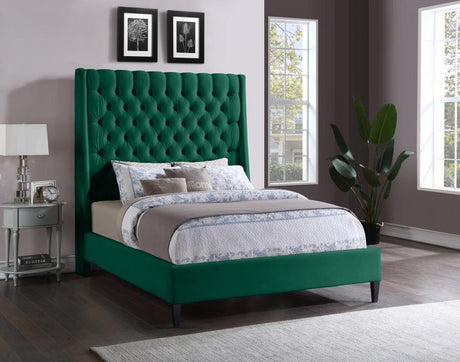 Meridian Furniture - Fritz Velvet Queen Bed In Green - Fritzgreen-Q